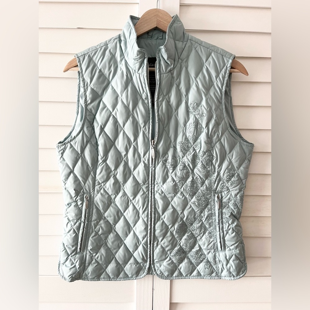 Eddie Bauer Premium Goose Down Quilted Embroidered Vest Size Medium